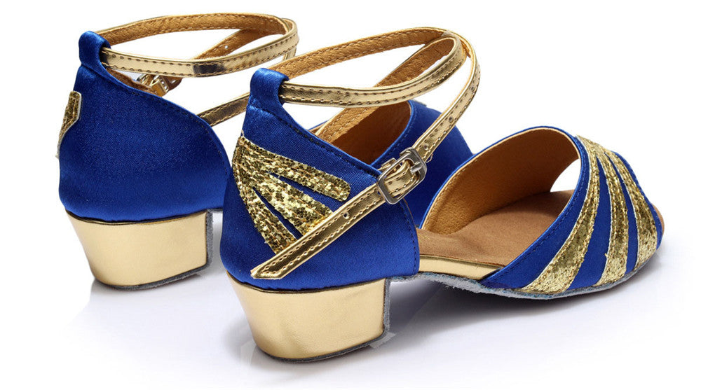 Girls Satin Ballroom Dance Shoes Peep Toe Soft Latin Tango Salsa Dancing Low Heels for Kids