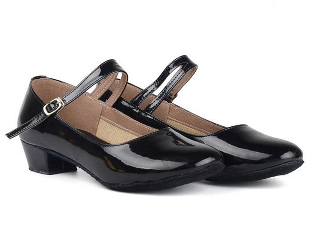 Girls PU Leather Latin Dance Shoes Kids Ballroom Practice Dancing Low Heels