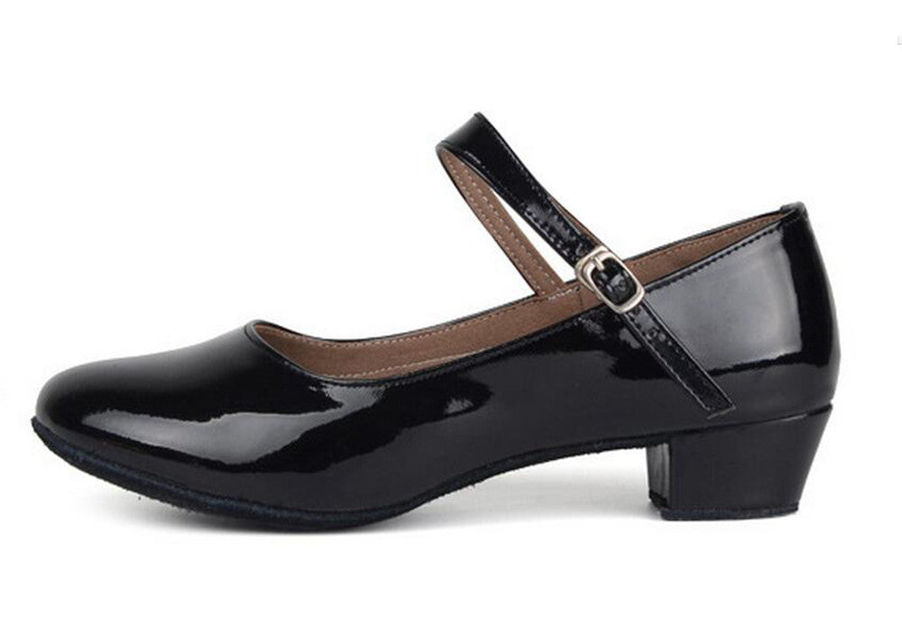 Girls PU Leather Latin Dance Shoes Kids Ballroom Practice Dancing Low Heels
