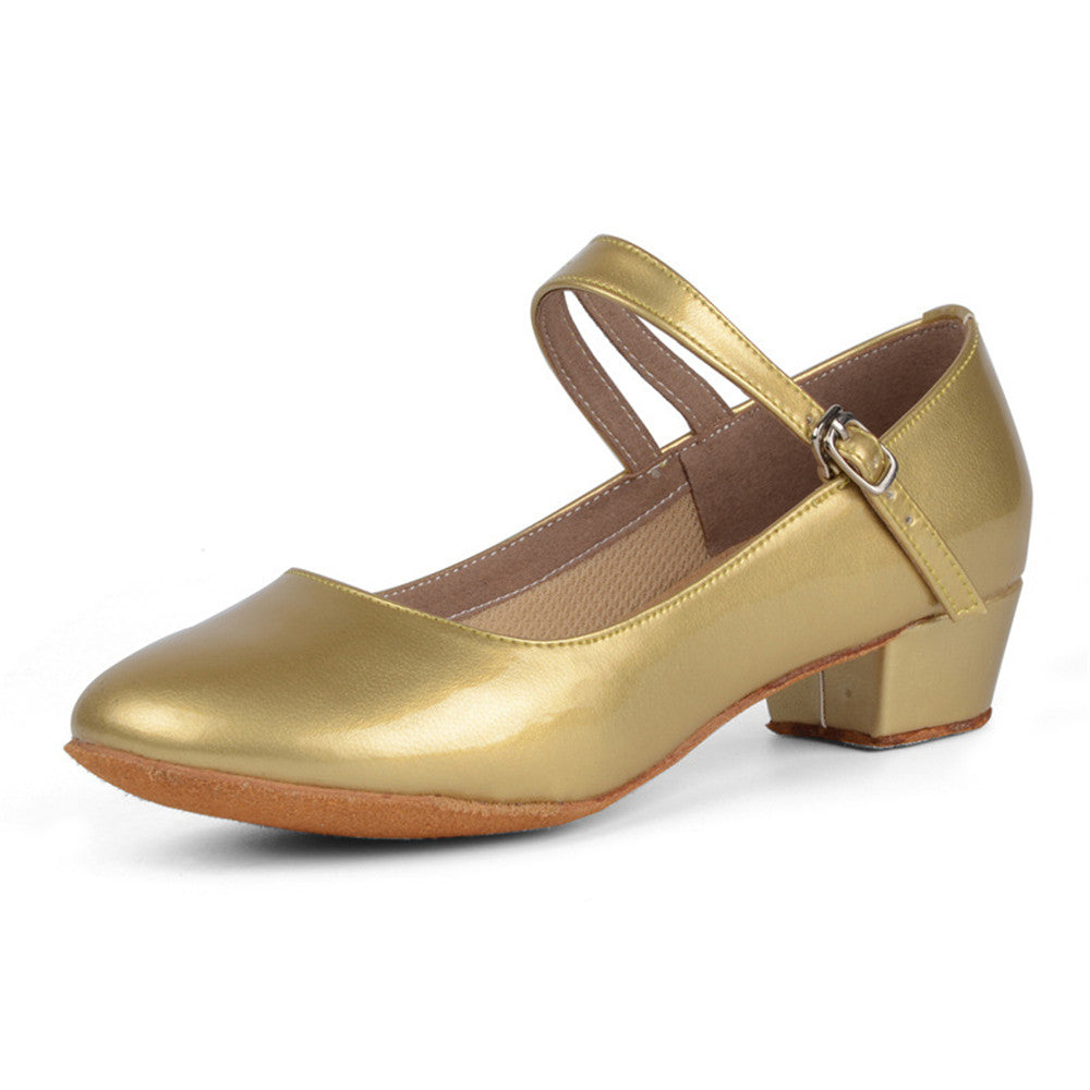 Girls PU Leather Latin Dance Shoes Kids Ballroom Practice Dancing Low Heels
