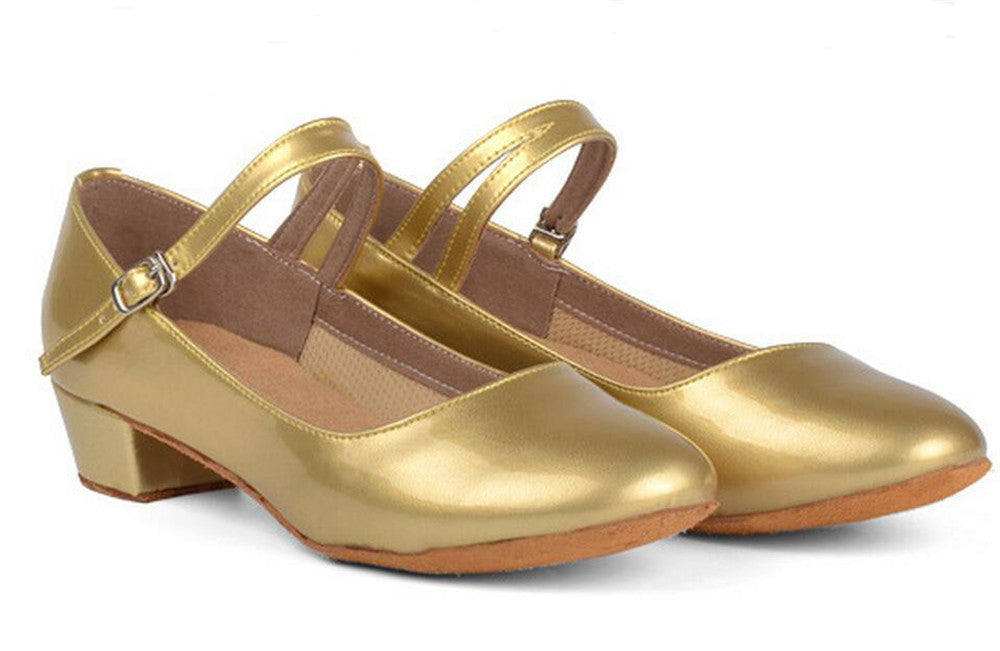 Girls PU Leather Latin Dance Shoes Kids Ballroom Practice Dancing Low Heels