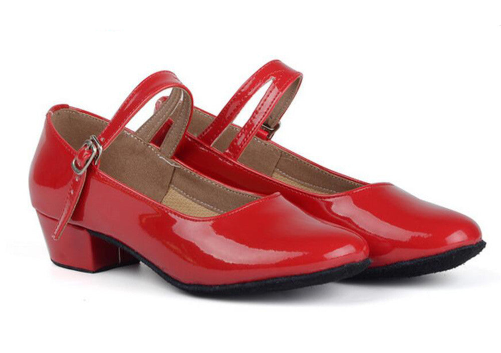 Girls PU Leather Latin Dance Shoes Kids Ballroom Practice Dancing Low Heels