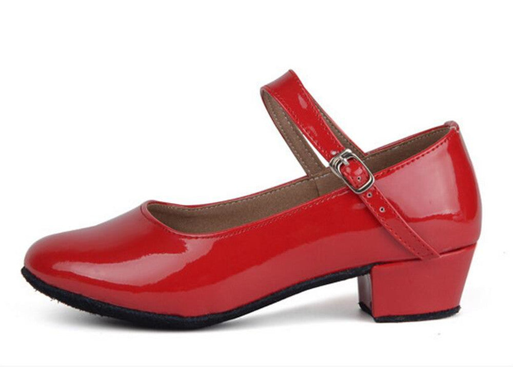 Girls PU Leather Latin Dance Shoes Kids Ballroom Practice Dancing Low Heels