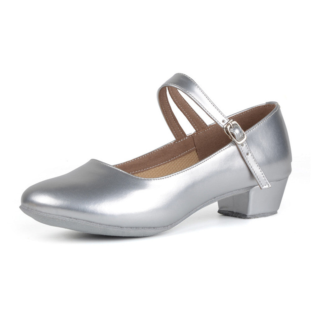 Girls PU Leather Latin Dance Shoes Kids Ballroom Practice Dancing Low Heels