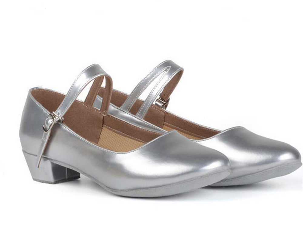 Girls PU Leather Latin Dance Shoes Kids Ballroom Practice Dancing Low Heels
