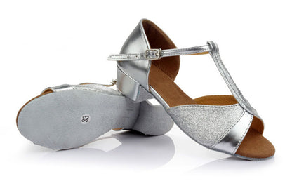 Girls Low Heel Ballroom Dance Shoes PU Leather T Strap Latin Salsa Social Dance Shoes fod Kids