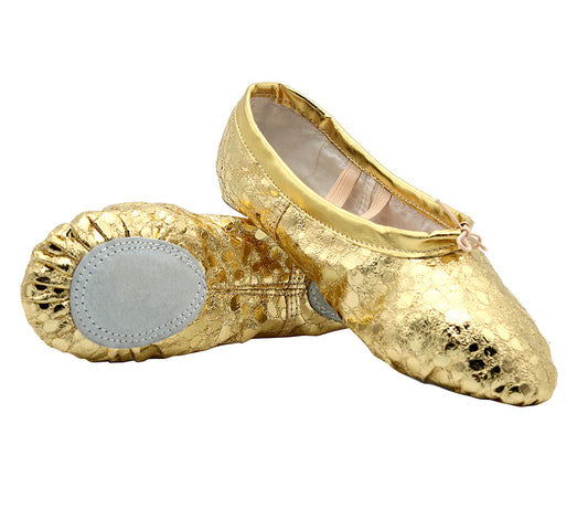 Girls Dotted PU Leather Ballet Belly Slippers Dance Shoes Split-Sole Gymnastics Yoga Shoes