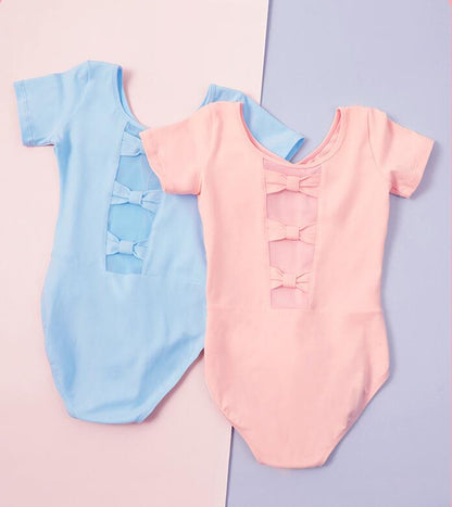 missfiona Girls Ballet Dance Leotards Bowknot Back Cotton Active Dancing wear Short Sleeves