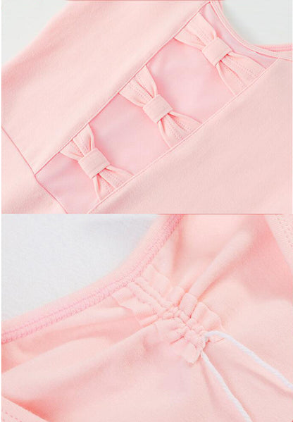missfiona Girls Ballet Dance Leotards Bowknot Back Cotton Active Dancing wear Short Sleeves