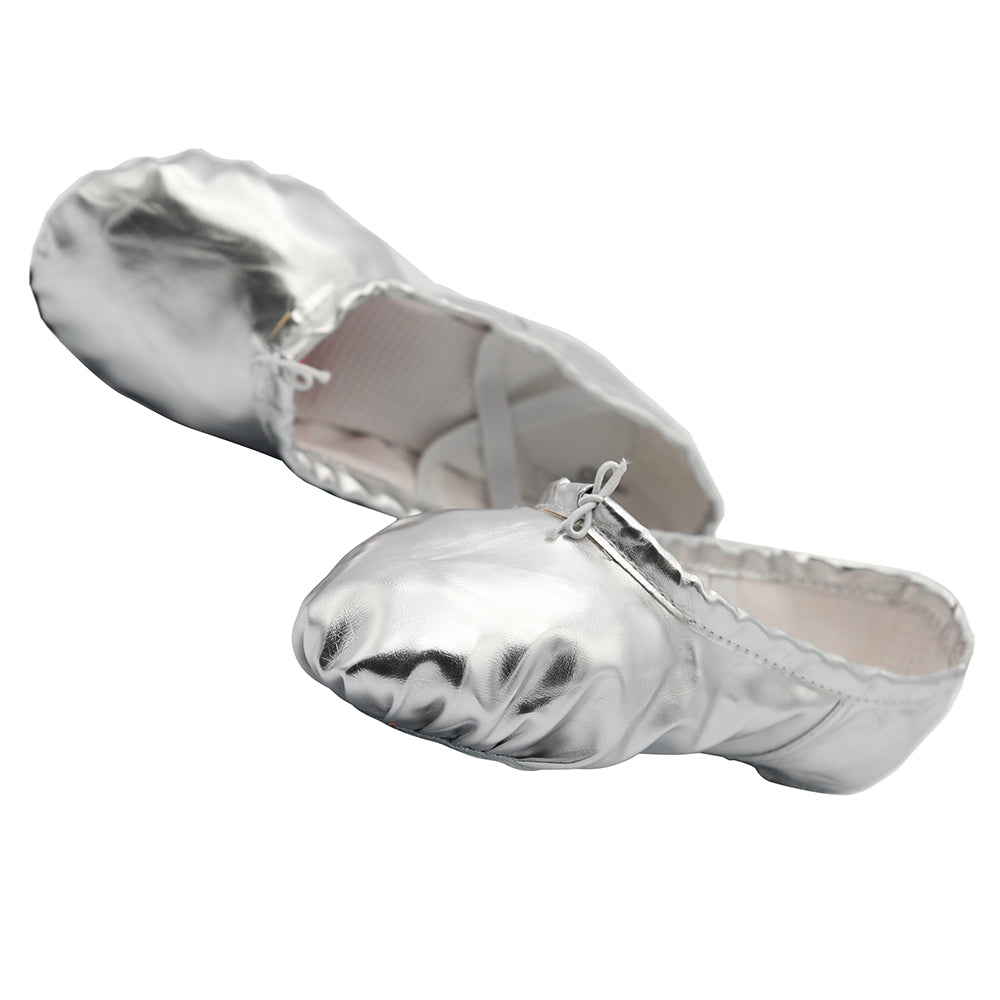 Girls Dotted PU Leather Ballet Belly Slippers Dance Shoes Split-Sole Gymnastics Yoga Shoes