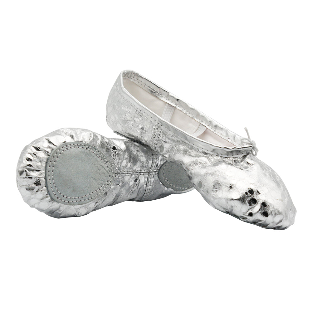 Girls Dotted PU Leather Ballet Belly Slippers Dance Shoes Split-Sole Gymnastics Yoga Shoes
