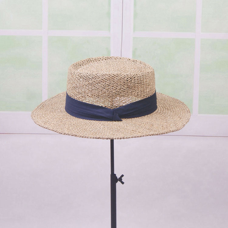 Womens Satin Band Straw Beach Hat Summer Hollow Out Boater Porkpie Hat 2020