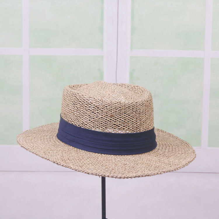 Womens Satin Band Straw Beach Hat Summer Hollow Out Boater Porkpie Hat 2020