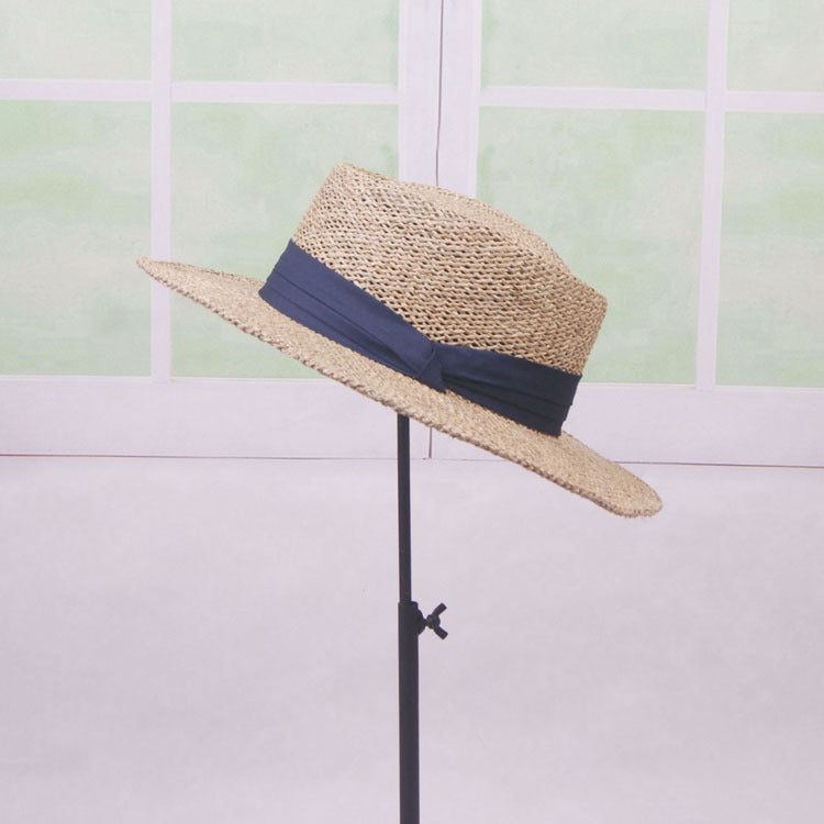 Womens Satin Band Straw Beach Hat Summer Hollow Out Boater Porkpie Hat 2020