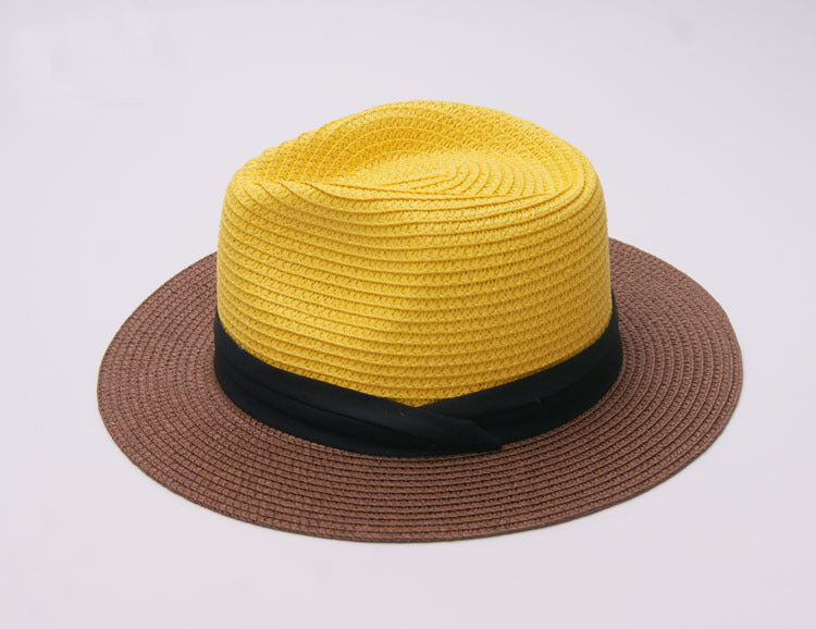 Womens Two Tone Short Brim Fedora Straw Sun Hat Colorblocked Jazz Travel Cap