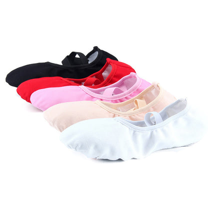Womens Canvas Ballet Dance Shoes Elastic Band Dance Slippers Belly Flat with Split Sole
