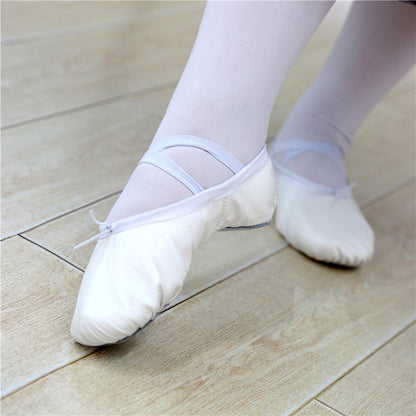Girls Leather Ballet Shoes Dance Slippers Ballroom Practice Flat with Suede Split-Sole