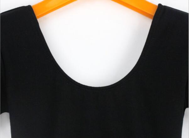 Womens Skirted Ballet Leotards with Sleeves Cotton Dress Dance Leotard Black