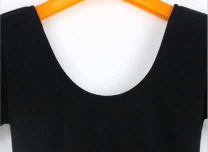 Womens Skirted Ballet Leotards with Sleeves Cotton Dress Dance Leotard Black