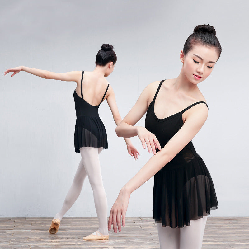 Womens Camisole Skirted Ballet Leotards Black V Neck Dance Leotards