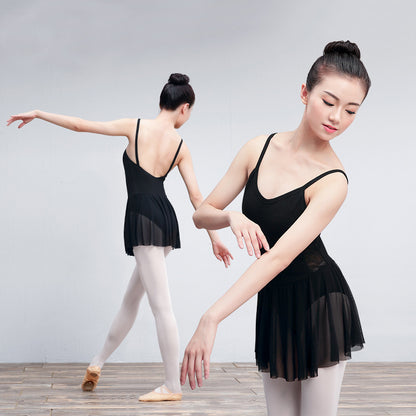 Womens Camisole Skirted Ballet Leotards Black V Neck Dance Leotards