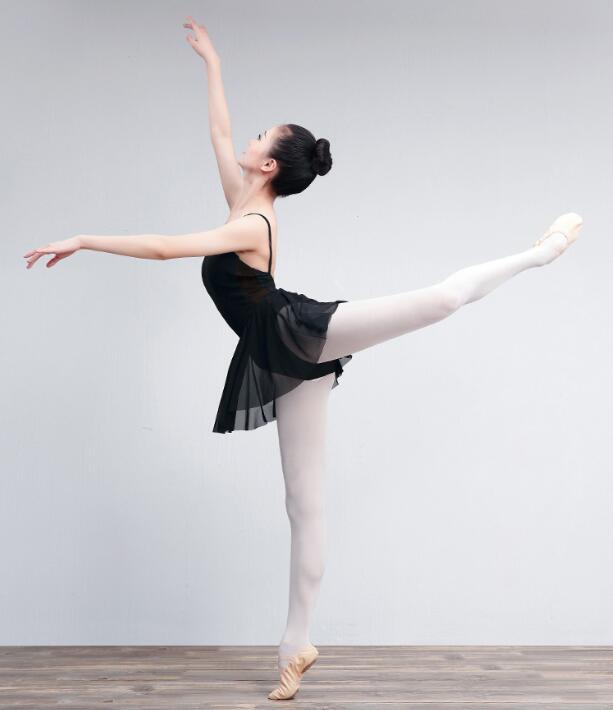Womens Camisole Skirted Ballet Leotards Black V Neck Dance Leotards