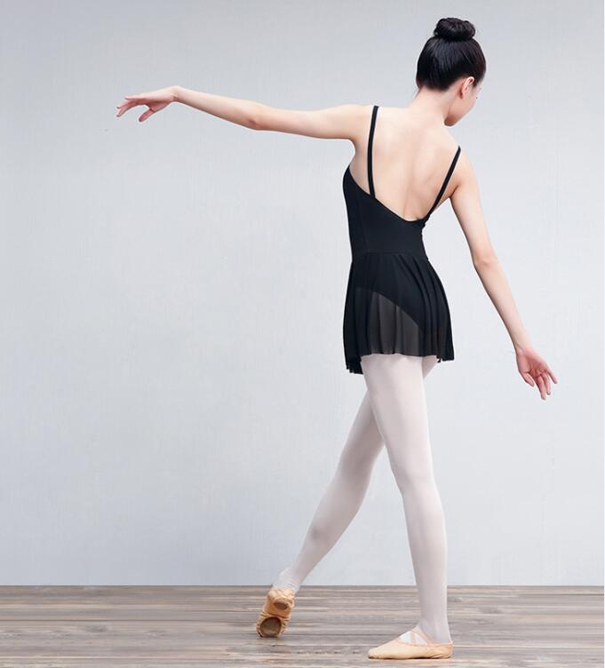 Womens Camisole Skirted Ballet Leotards Black V Neck Dance Leotards