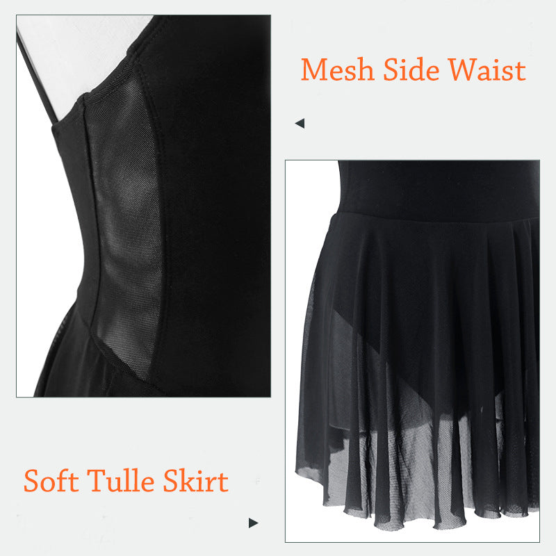 Womens Camisole Skirted Ballet Leotards Black V Neck Dance Leotards
