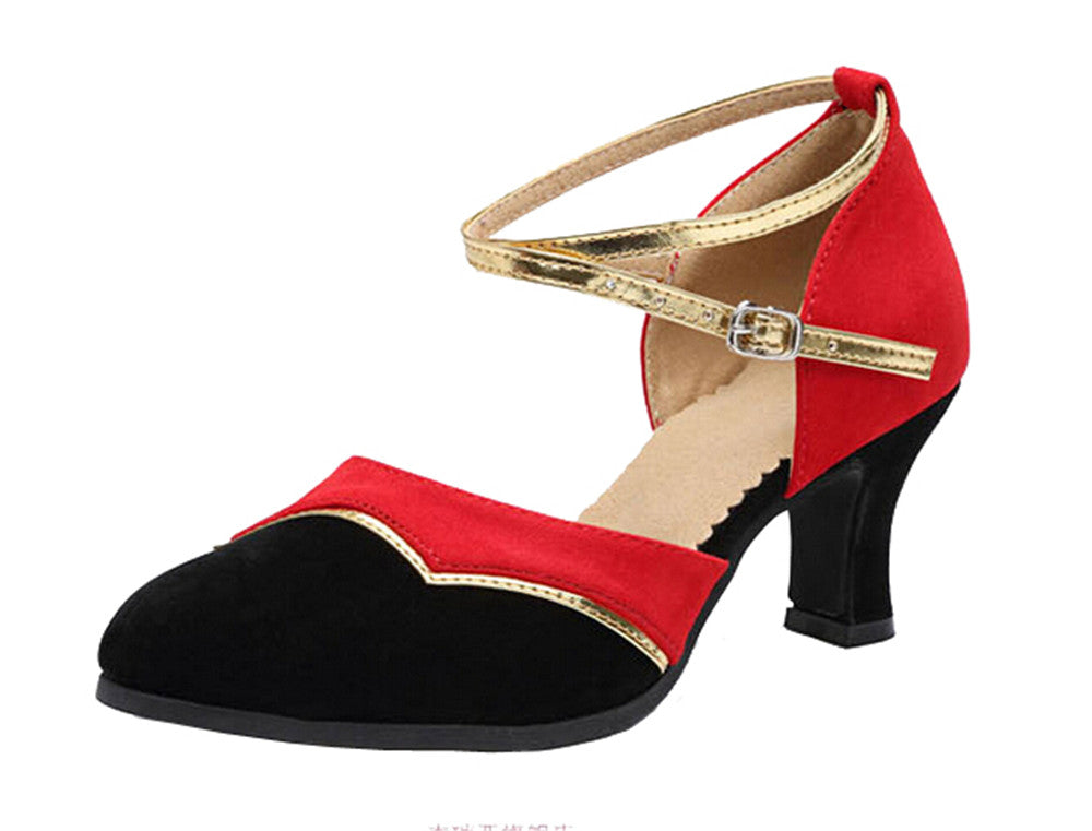 Womens Two Tone Velvet Ballrom Dance Shoes Close Toe Soft Suede Sole Latin Salsa Tango Dancing Heels